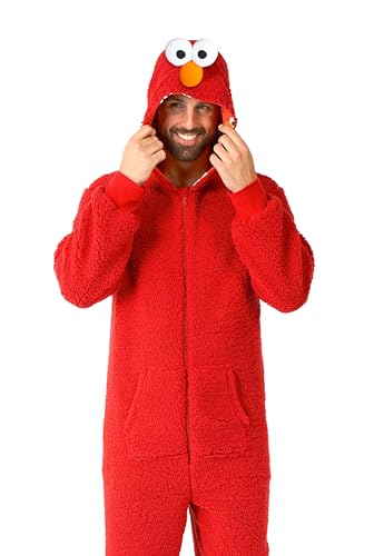 OppoSuits Adult Unisex Elmo Onesie - Sesamstraße Einteiliger Schlafanzug - Lose Passform - Inklusive Taschen - Rot im Sale